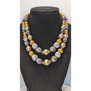 Vintage Grey Gold Champagne Double Strand Necklace